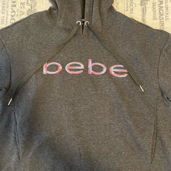 Womens Grey Sequin Hoodie, Bebe, Size M - Picture 2 of 5